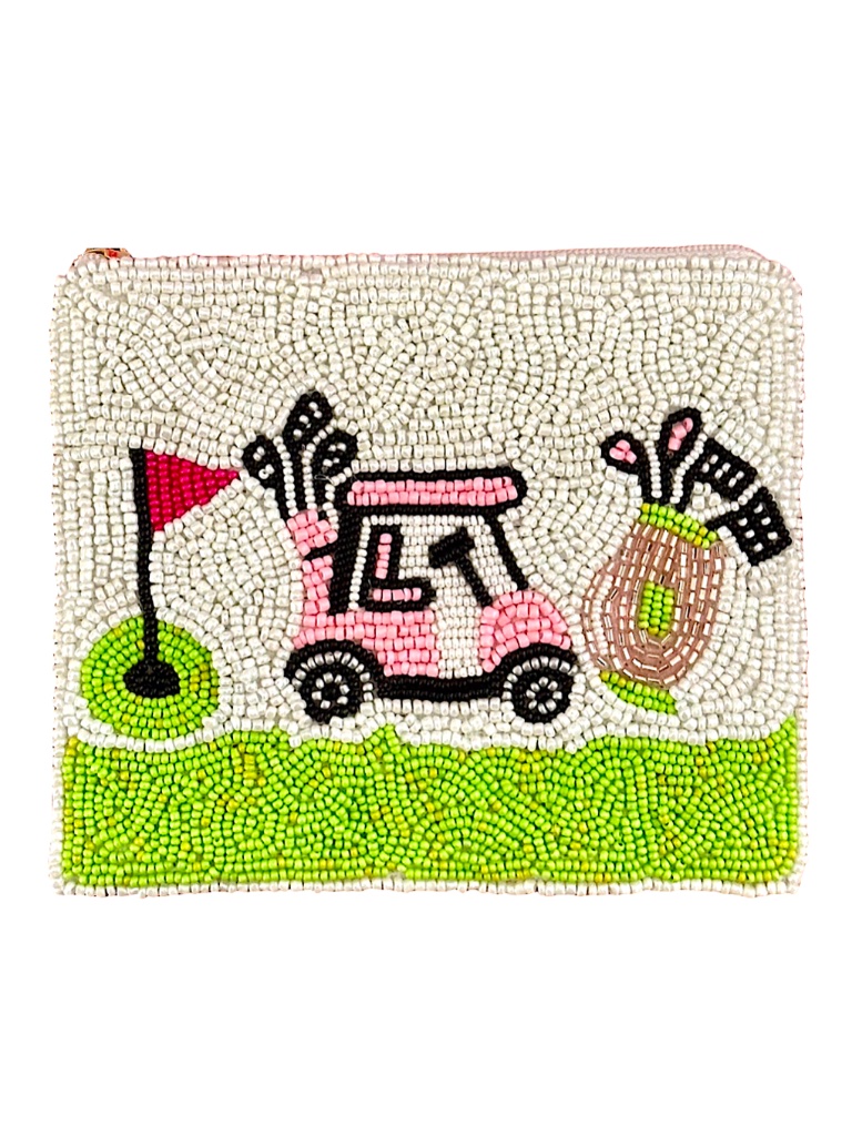 Beaded Golf Cart Coin Purse Golf Bag Golf Clubs Golf Ball Lily Posh